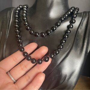Beaded hand knotted onyx long 33 inch necklace